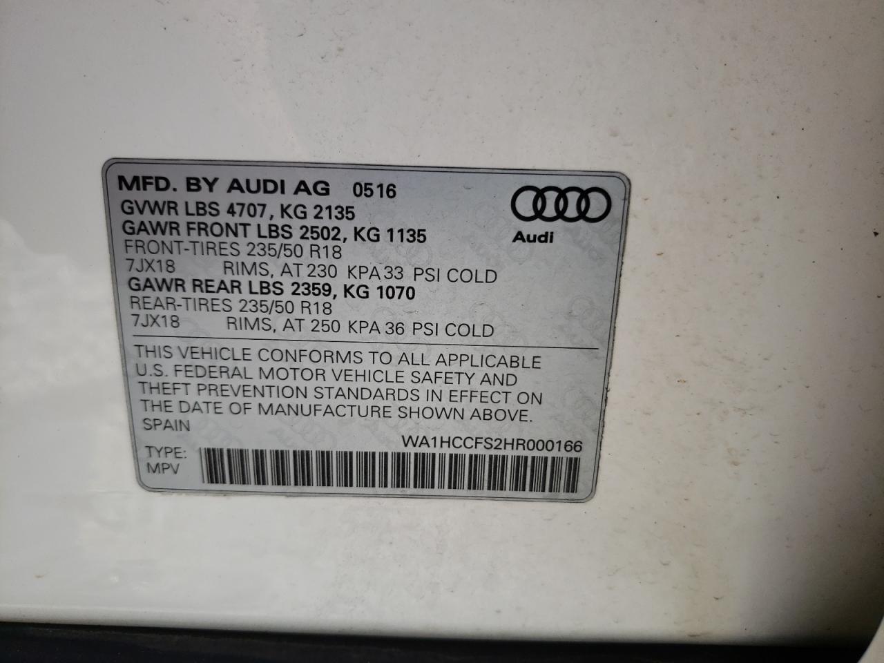 2017 Audi Q3 Premium Plus VIN: WA1HCCFS2HR000166 Lot: 71710574