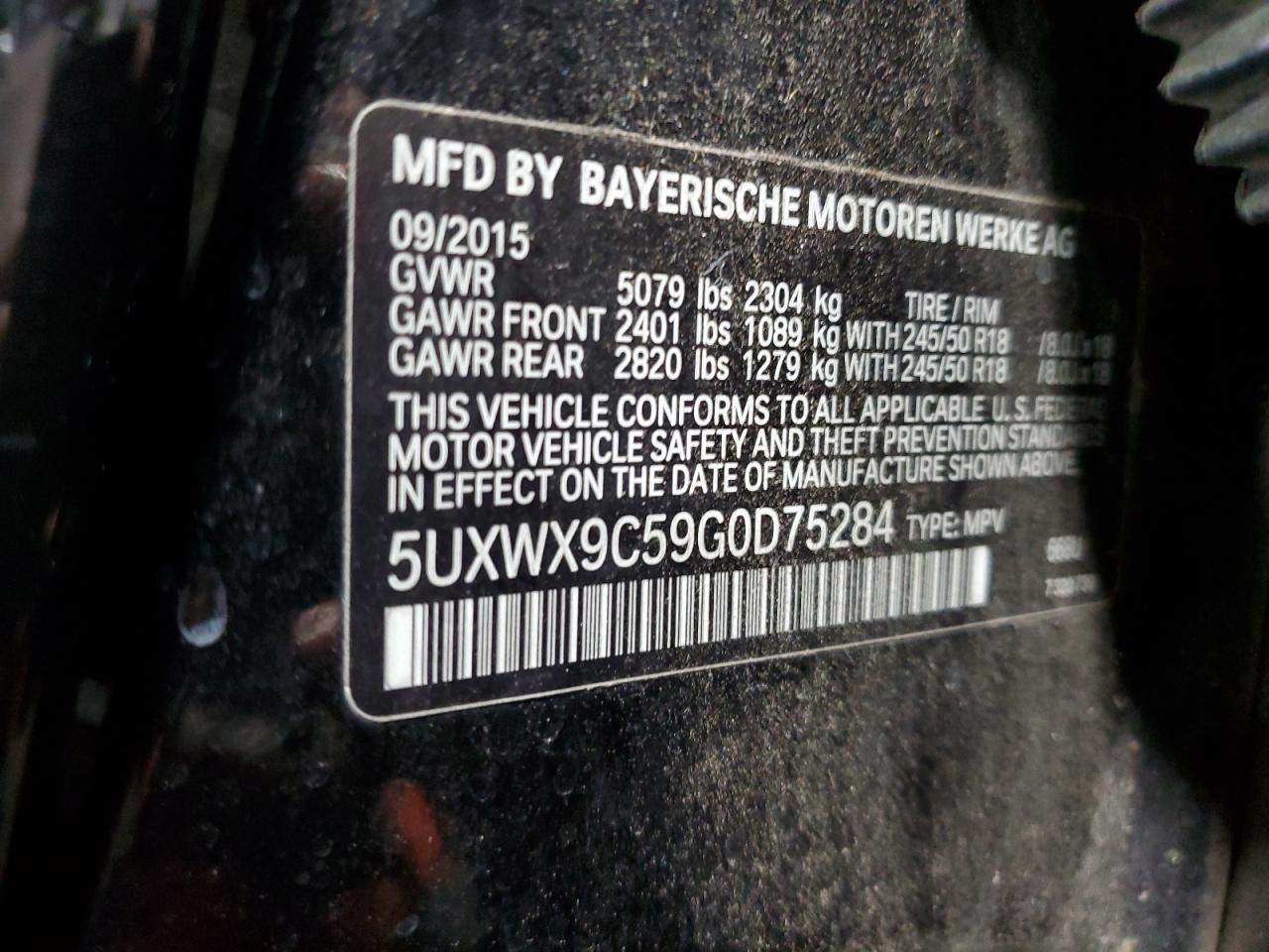 5UXWX9C59G0D75284 2016 BMW X3 xDrive28I