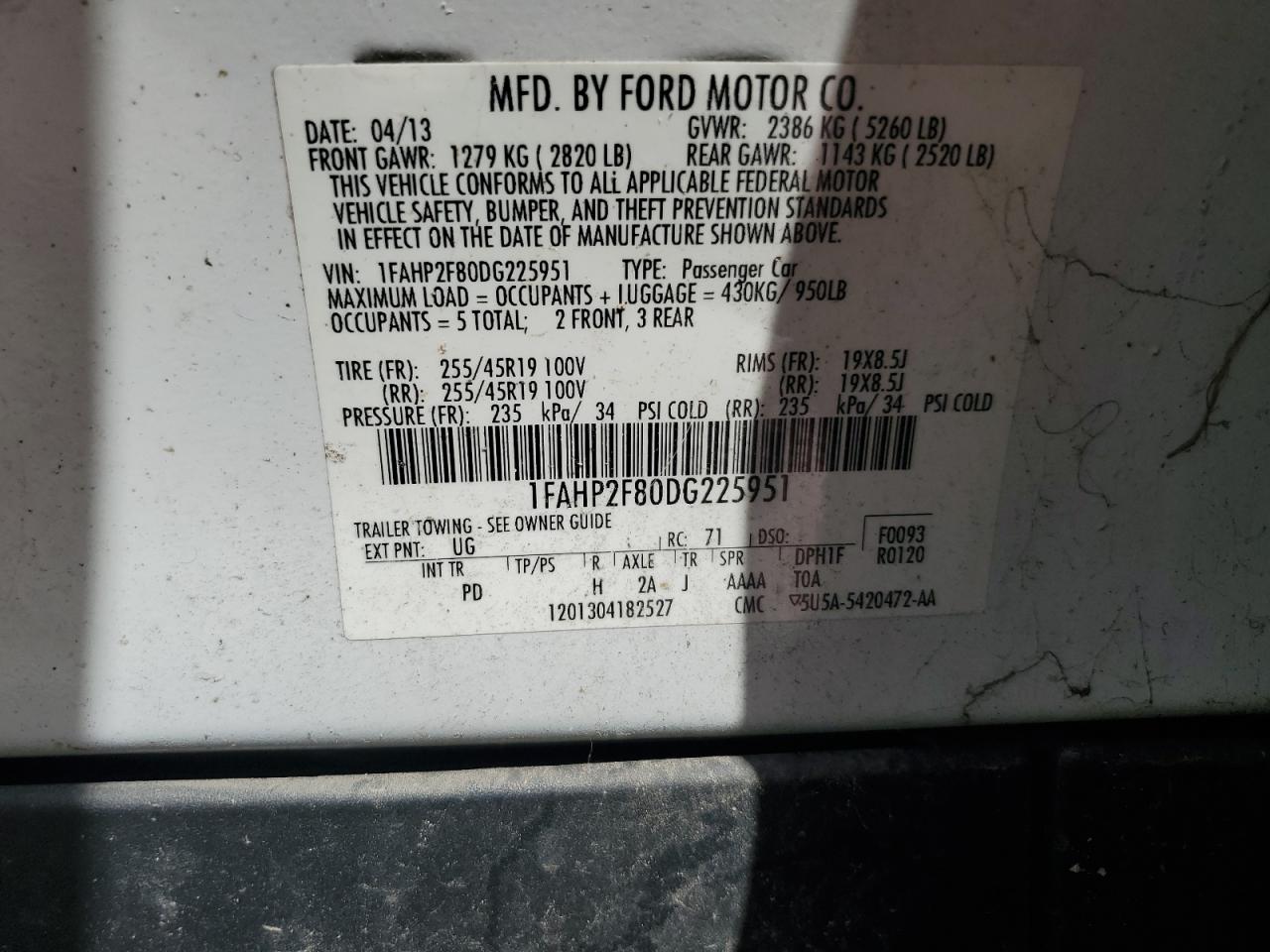 1FAHP2F80DG225951 2013 Ford Taurus Limited