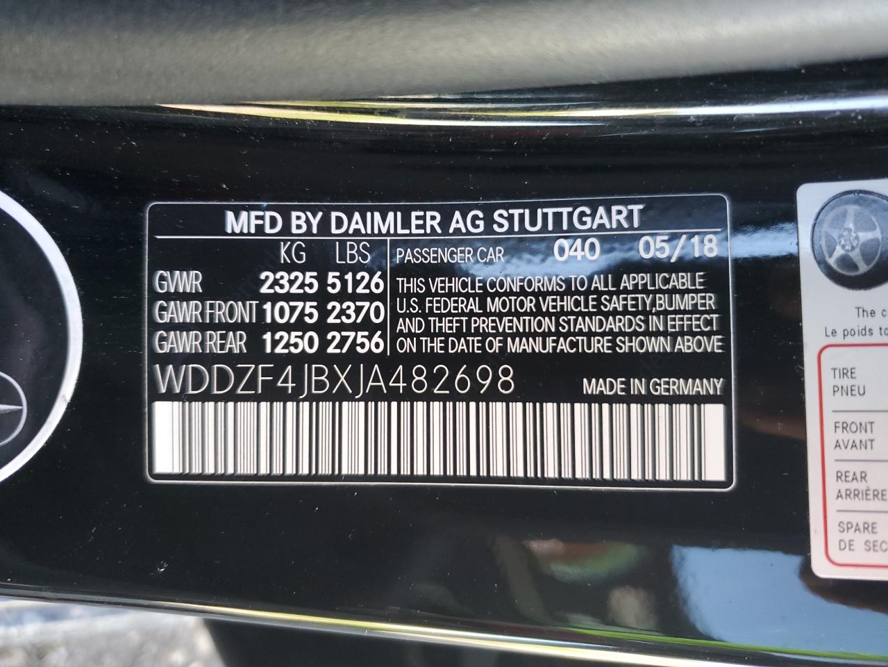 WDDZF4JBXJA482698 2018 Mercedes-Benz E 300