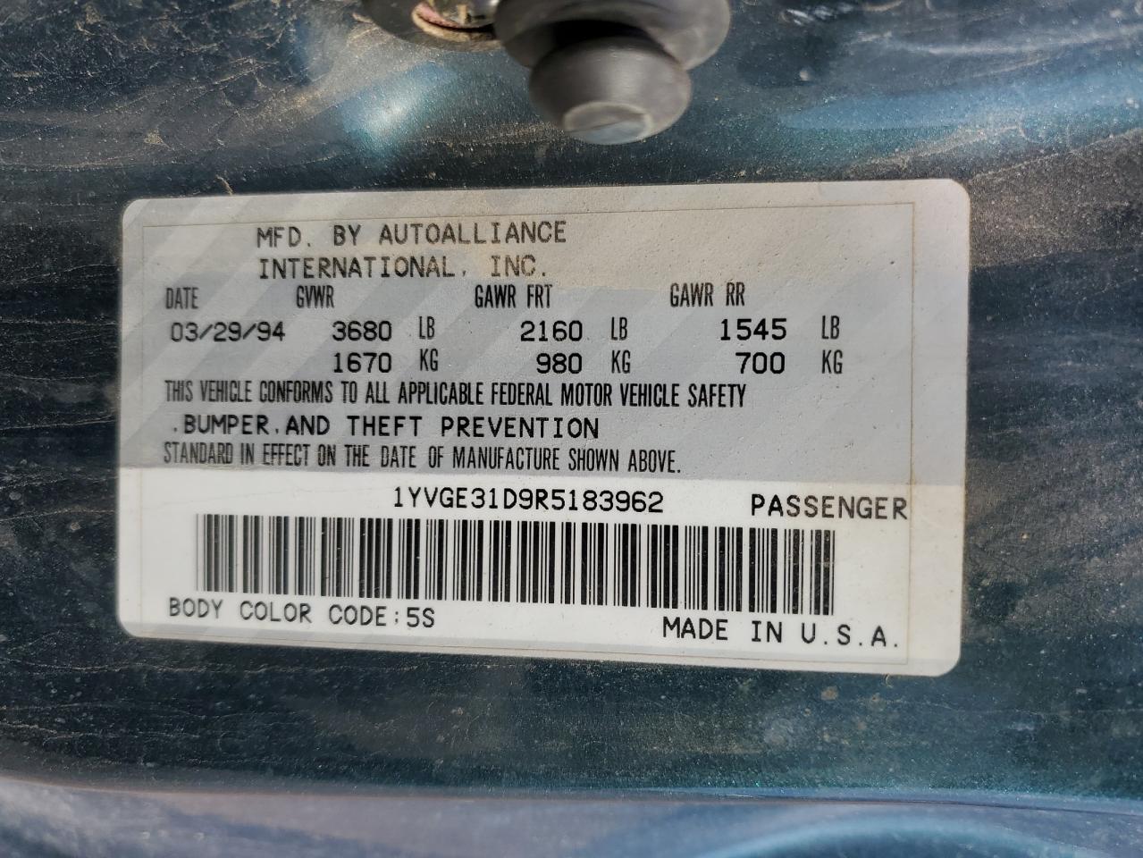 1994 Mazda Mx-6 Ls VIN: 1YVGE31D9R5183962 Lot: 73097704