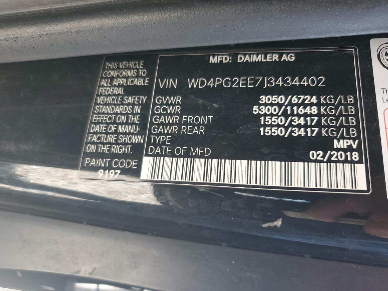 WD4PG2EE7J3434402 2018 Mercedes-Benz Metris