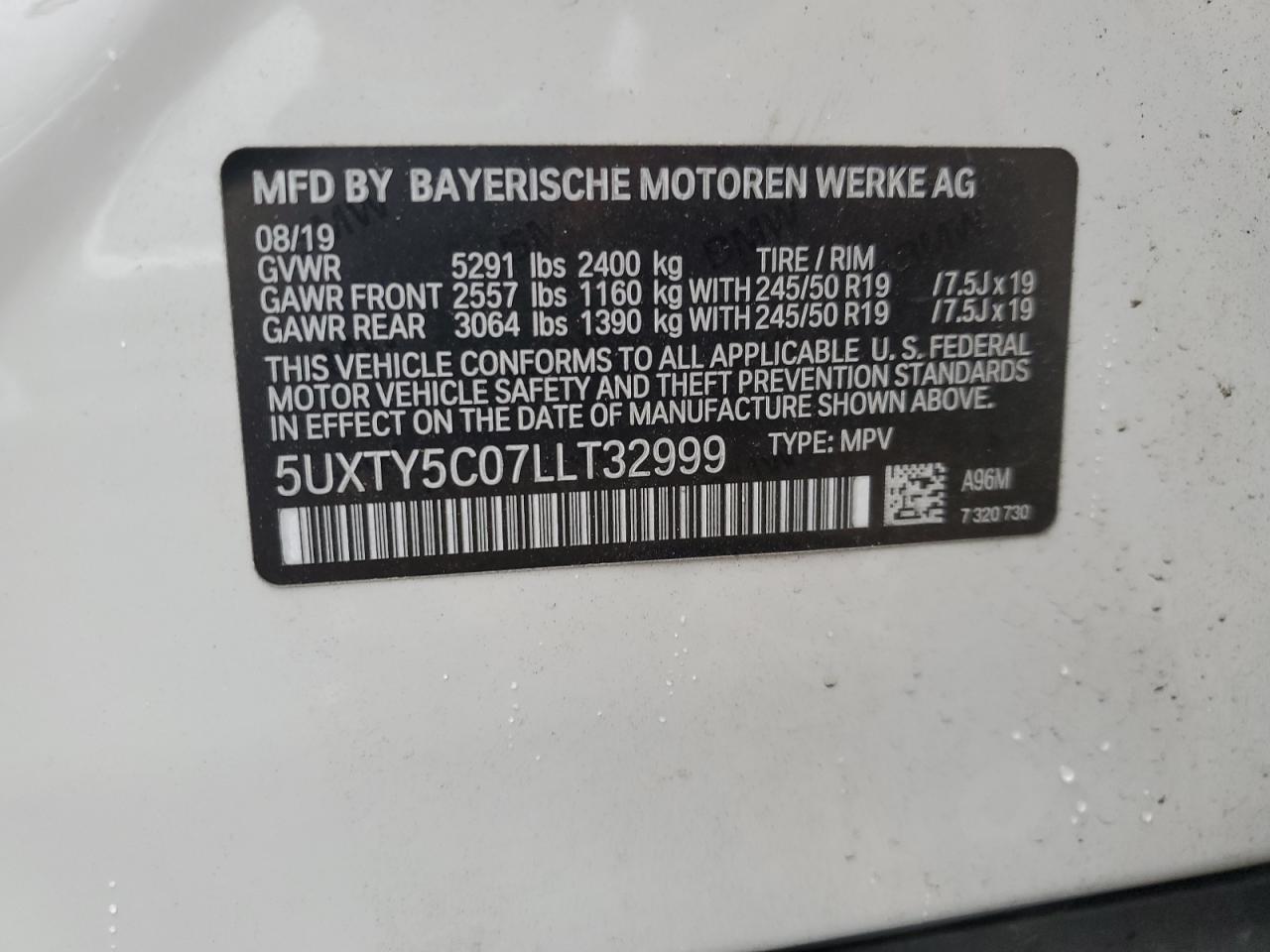 2020 BMW X3 xDrive30I VIN: 5UXTY5C07LLT32999 Lot: 71921234