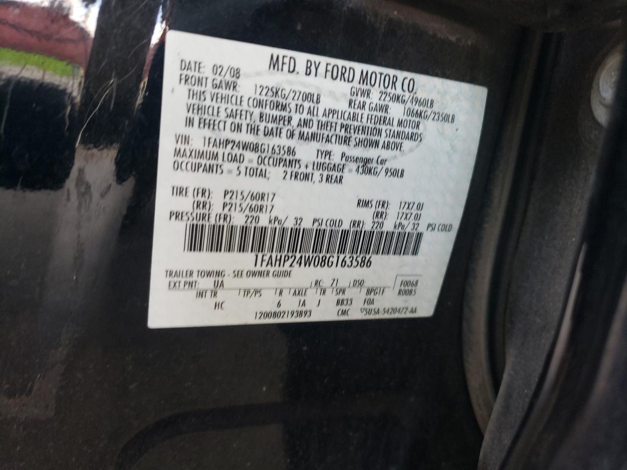 1FAHP24W08G163586 2008 Ford Taurus Sel