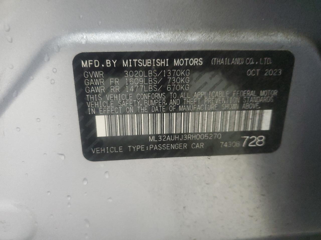 2024 Mitsubishi Mirage Es VIN: ML32AUHJ3RH005270 Lot: 71556494