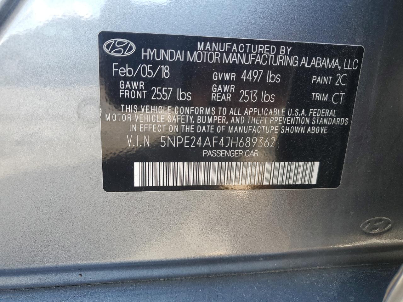 5NPE24AF4JH689362 2018 Hyundai Sonata Se