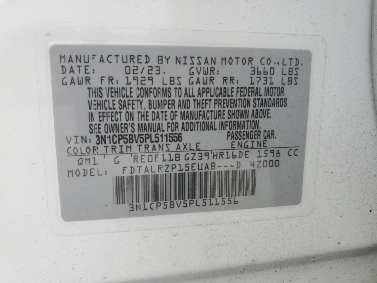 3N1CP5BV5PL511556 2023 Nissan Kicks S