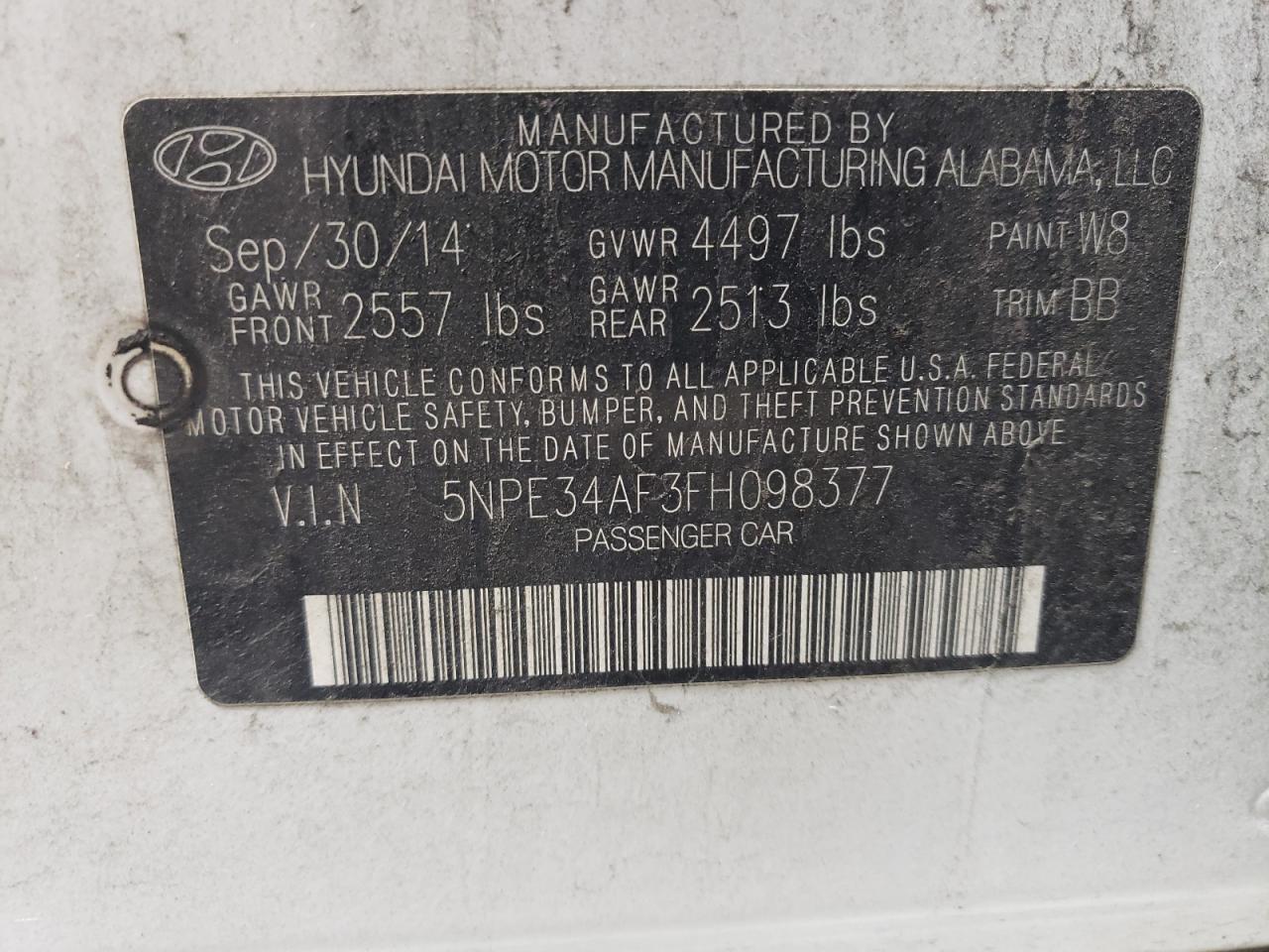 5NPE34AF3FH098377 2015 Hyundai Sonata Sport