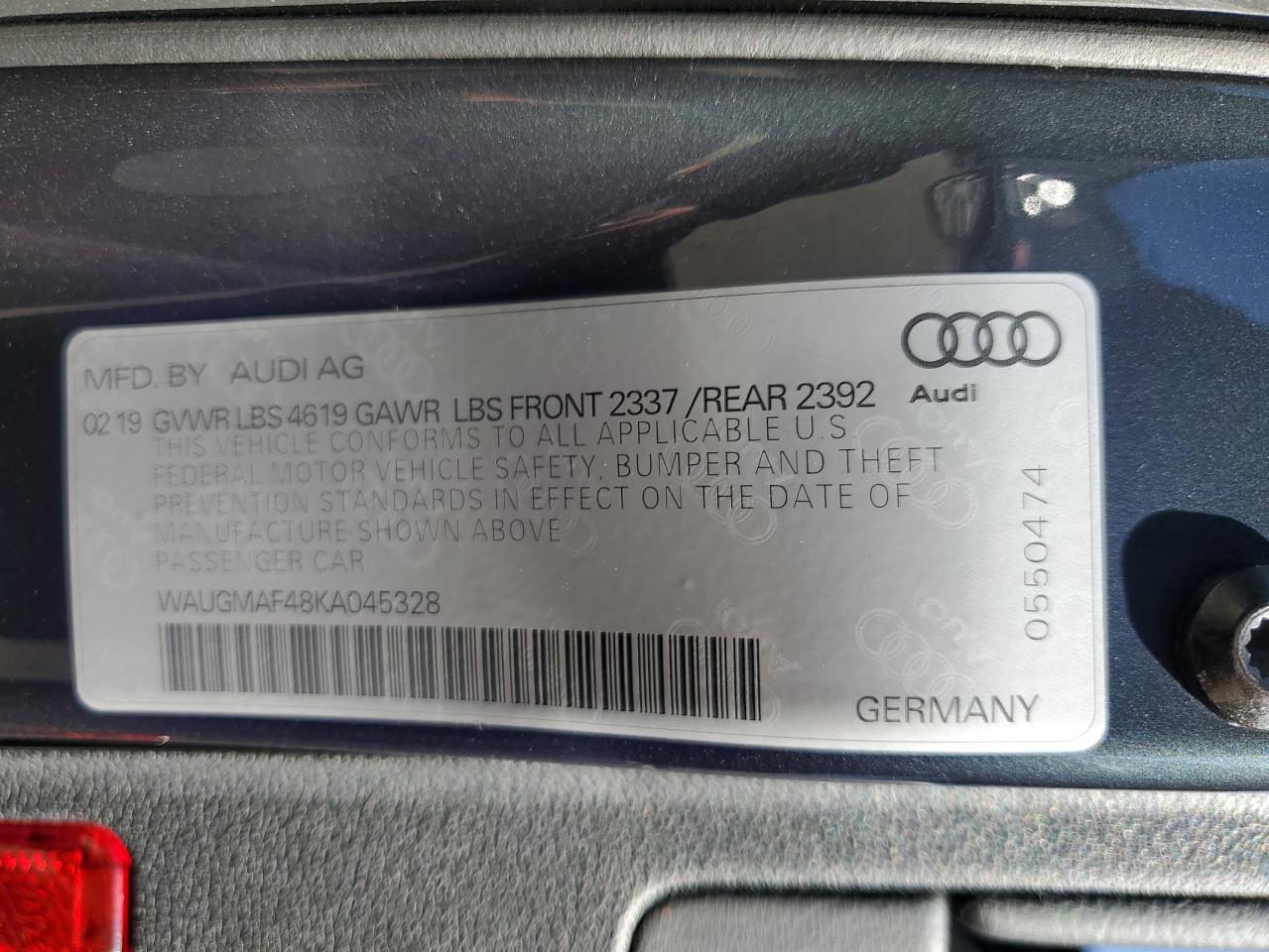 WAUGMAF48KA045328 2019 Audi A4 Premium