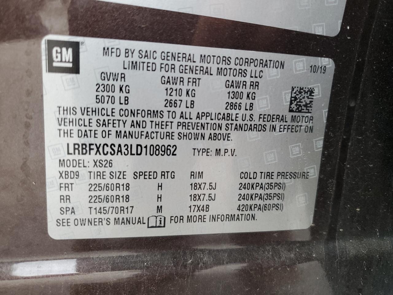 2020 Buick Envision Essence VIN: LRBFXCSA3LD108962 Lot: 72715254