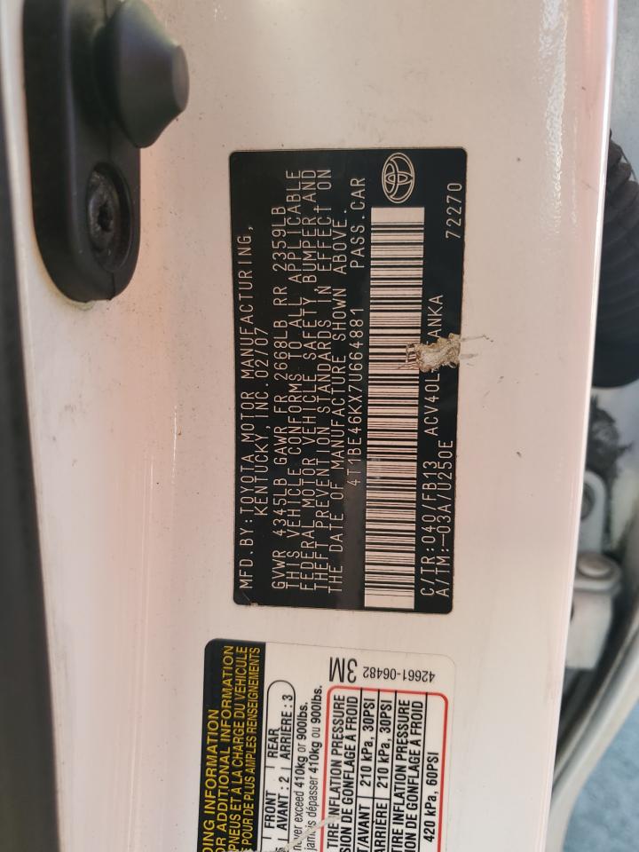 4T1BE46KX7U664881 2007 Toyota Camry Ce