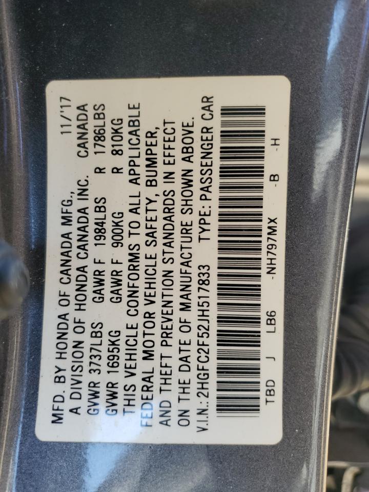 2HGFC2F52JH517833 2018 Honda Civic Lx