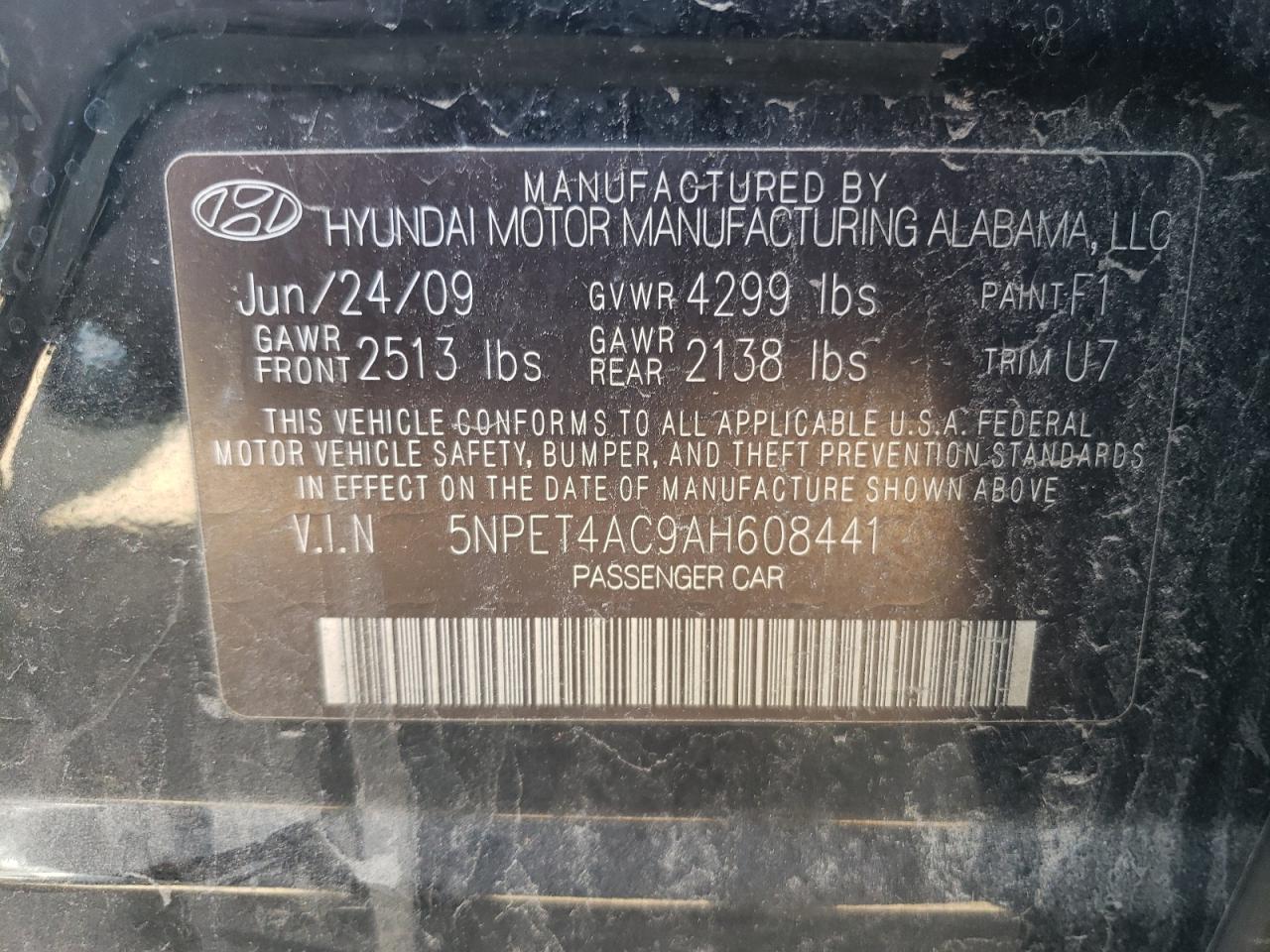 5NPET4AC9AH608441 2010 Hyundai Sonata Gls