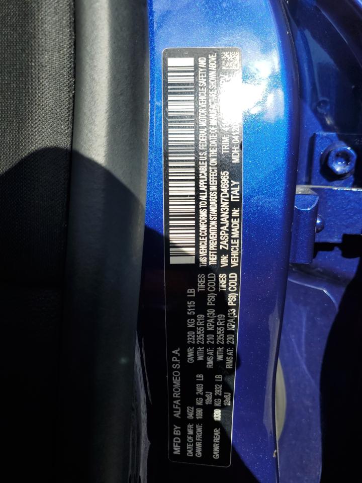 2022 Alfa Romeo Stelvio VIN: ZASPAJAN3N7D46965 Lot: 72389214