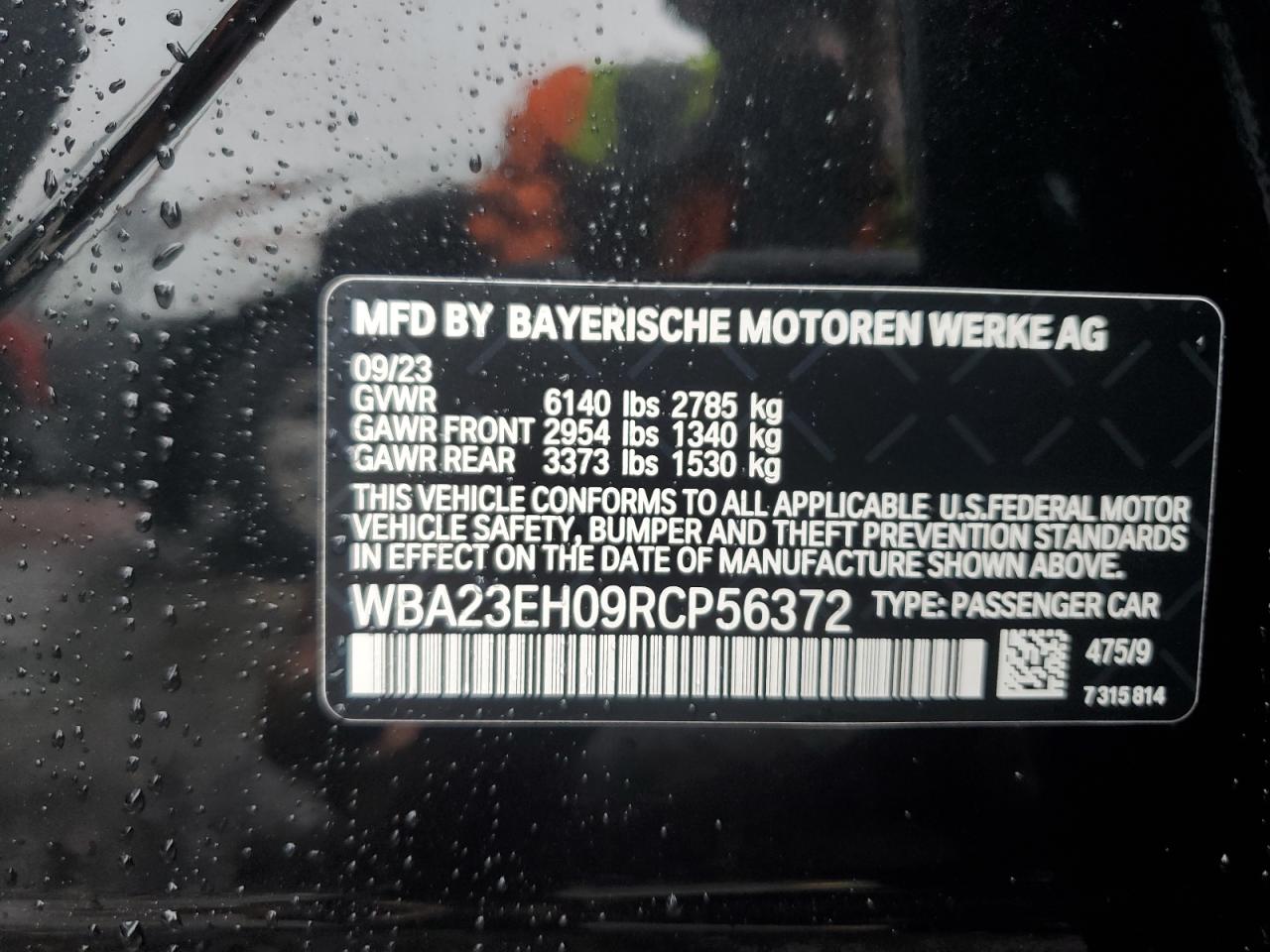 2024 BMW 740 I VIN: WBA23EH09RCP56372 Lot: 73053314