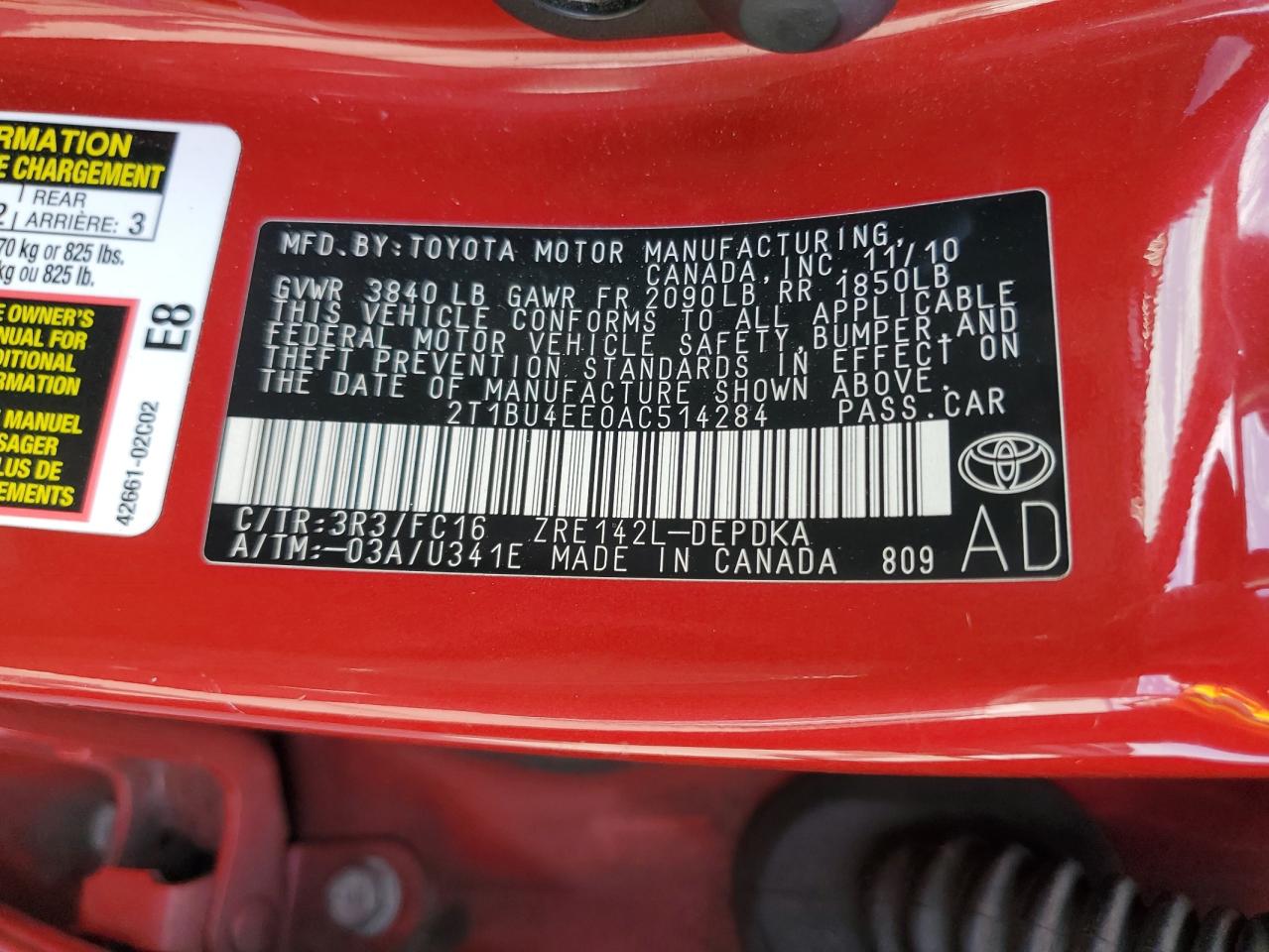 2T1BU4EE0AC514284 2010 Toyota Corolla Base