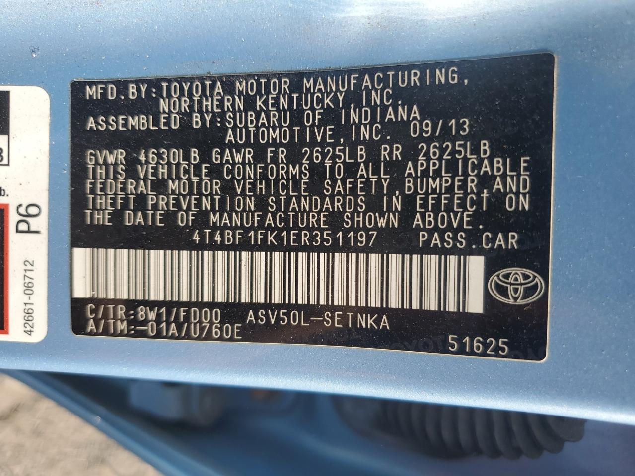 4T4BF1FK1ER351197 2014 Toyota Camry L