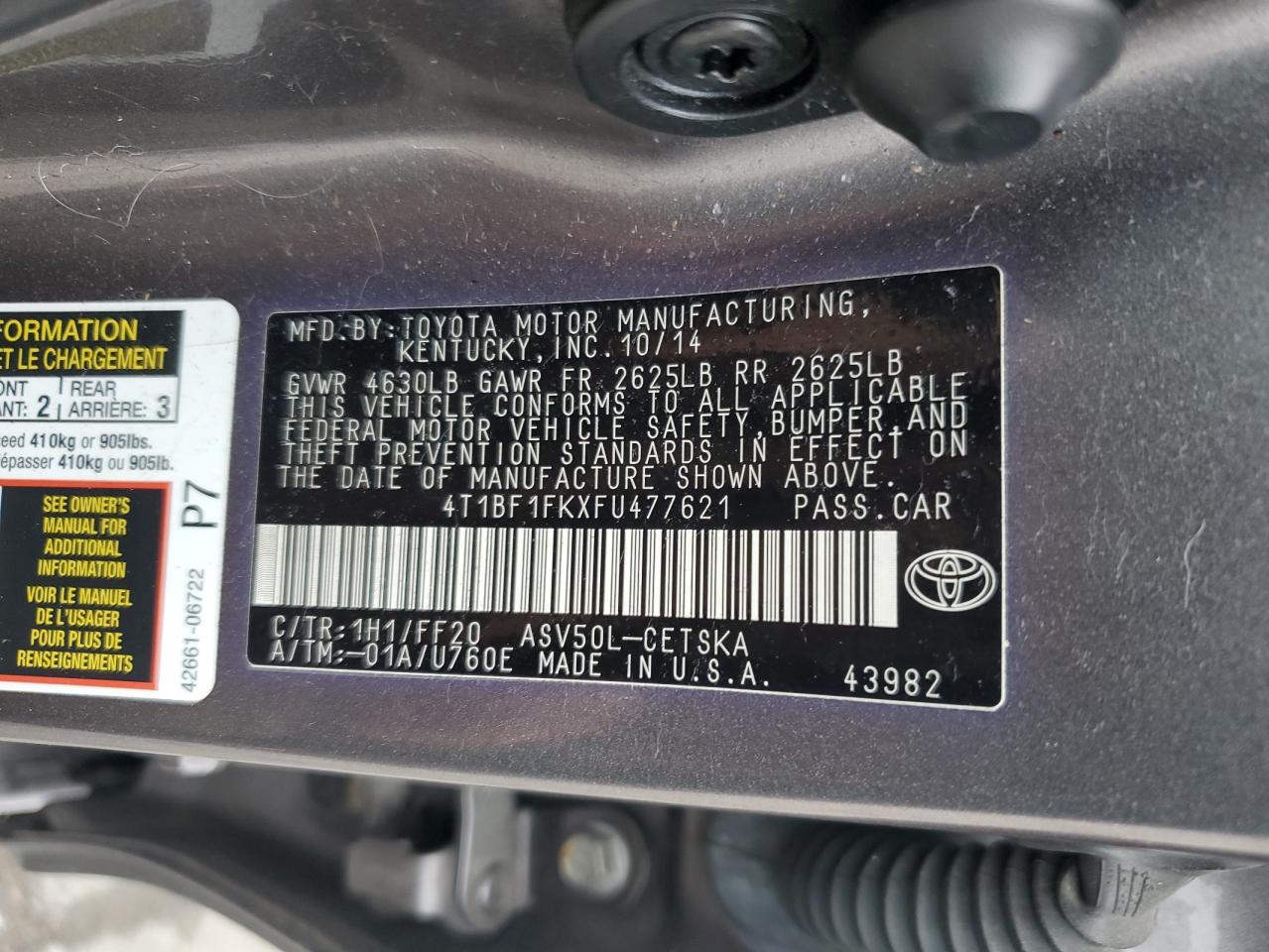 4T1BF1FKXFU477621 2015 Toyota Camry Le