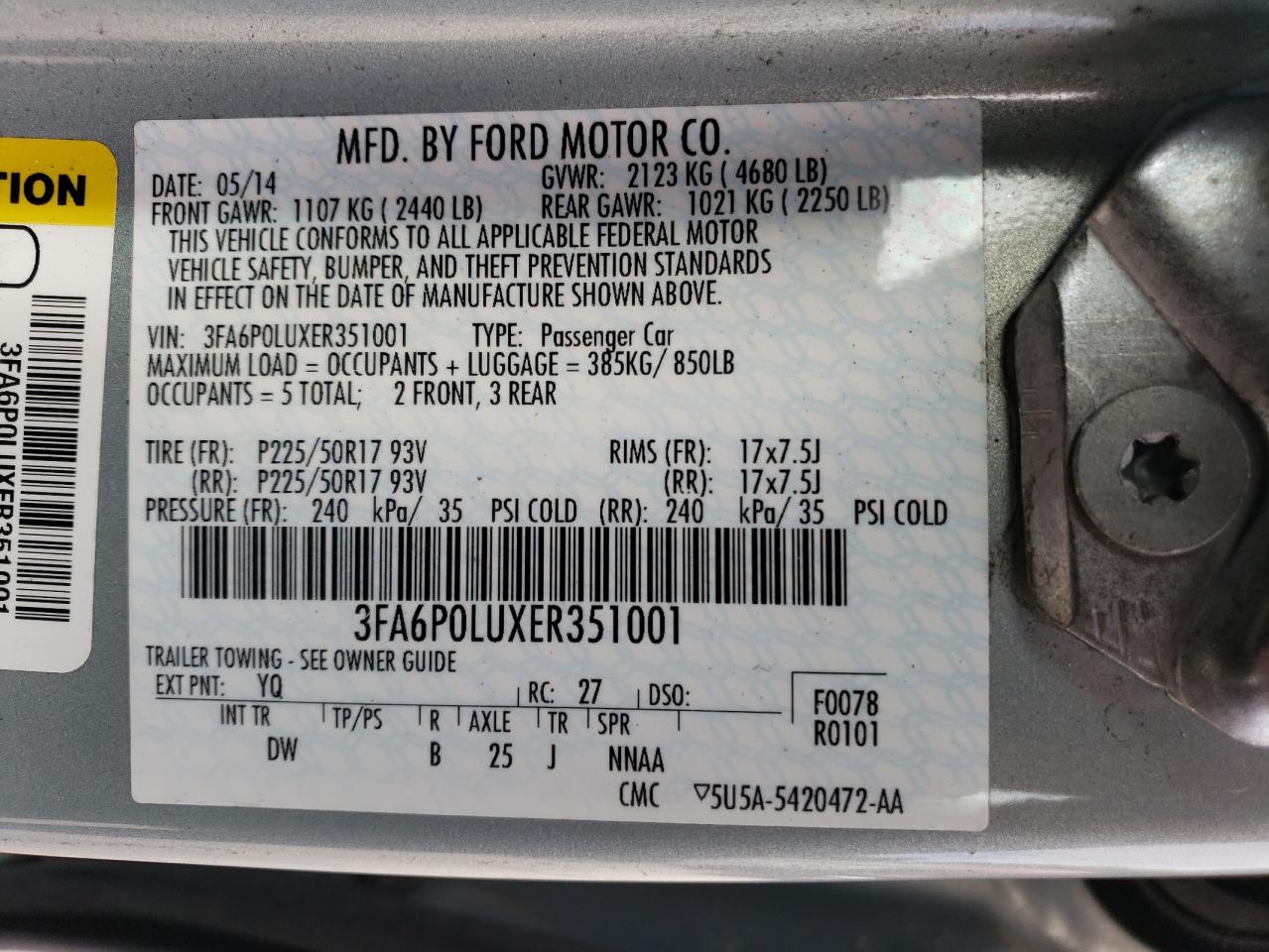 3FA6P0LUXER351001 2014 Ford Fusion Se Hybrid