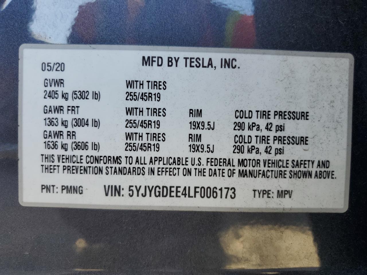 5YJYGDEE4LF006173 2020 Tesla Model Y