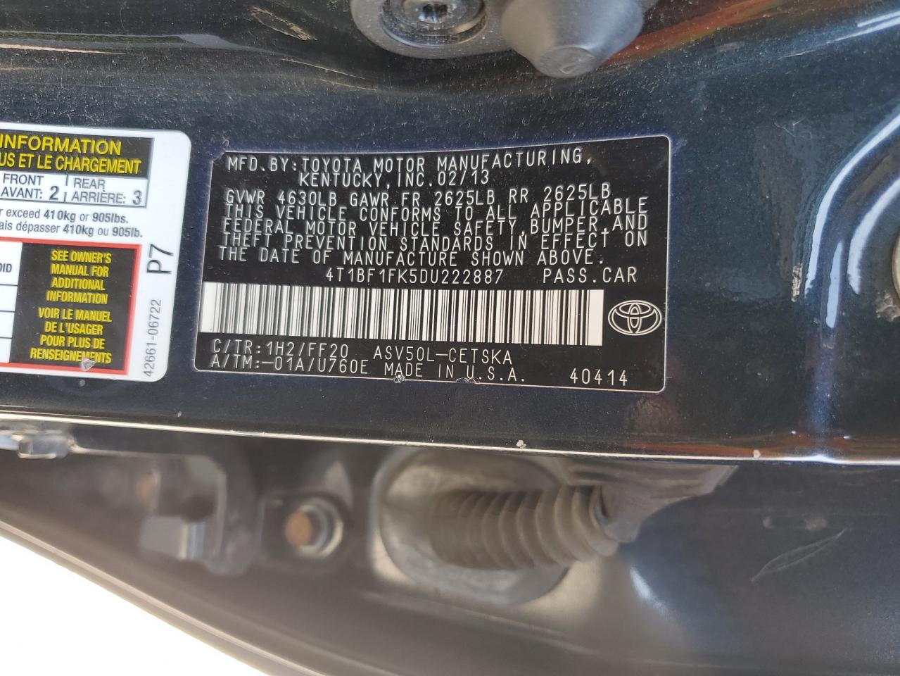 4T1BF1FK5DU222887 2013 Toyota Camry L