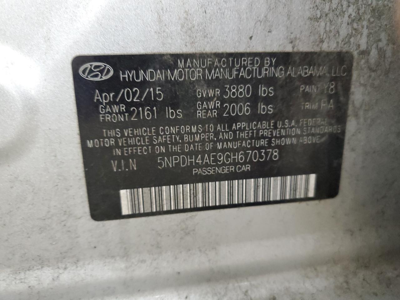 5NPDH4AE9GH670378 2016 HYUNDAI ELANTRA - Image 15