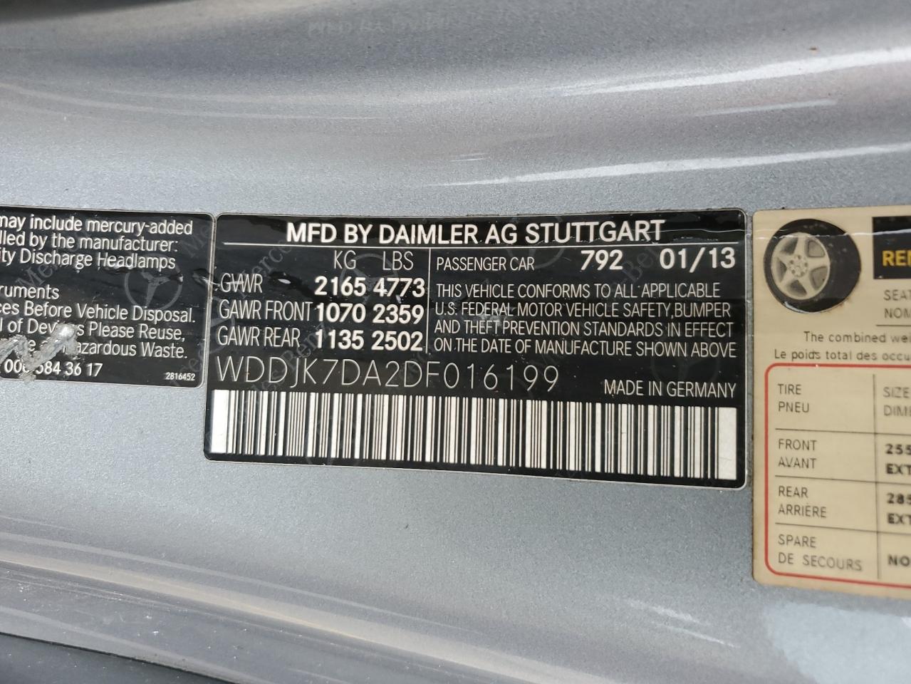 WDDJK7DA2DF016199 2013 Mercedes-Benz Sl 550