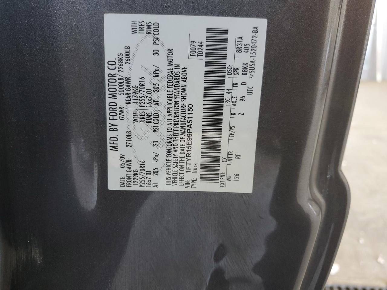 2009 Ford Ranger Super Cab VIN: 1FTYR15E99PA51150 Lot: 70371954