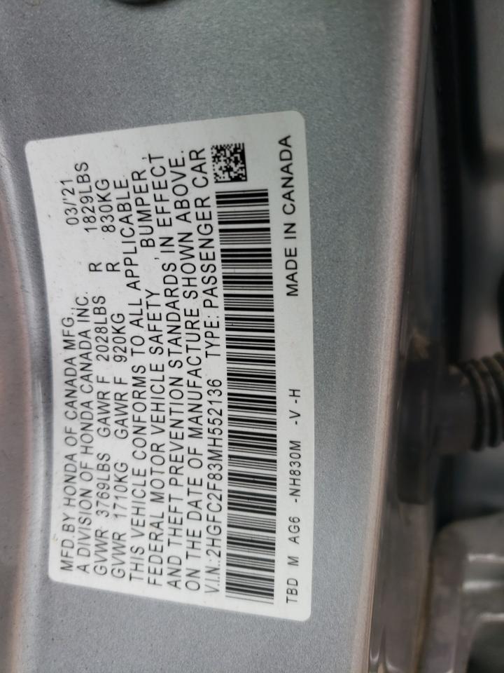 2HGFC2F83MH552136 2021 Honda Civic Sport