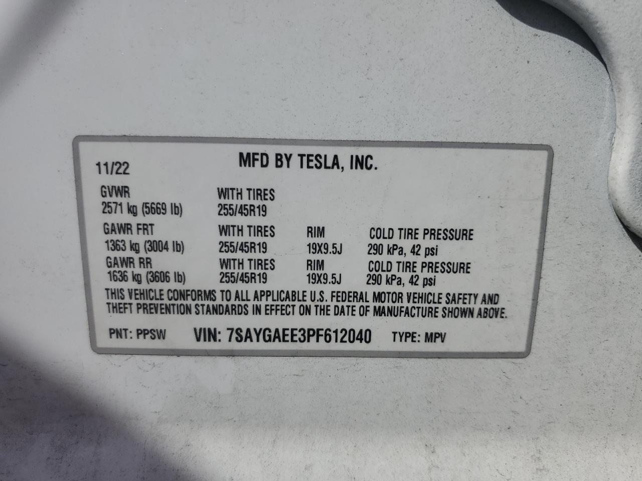 2022 Tesla Model Y VIN: 7SAYGAEE3PF612040 Lot: 73435474