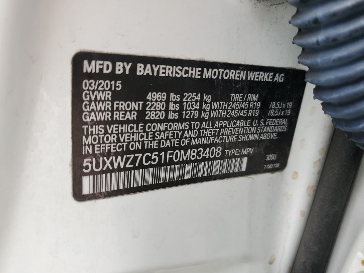 5UXWZ7C51F0M83408 2015 BMW X3 Sdrive28I