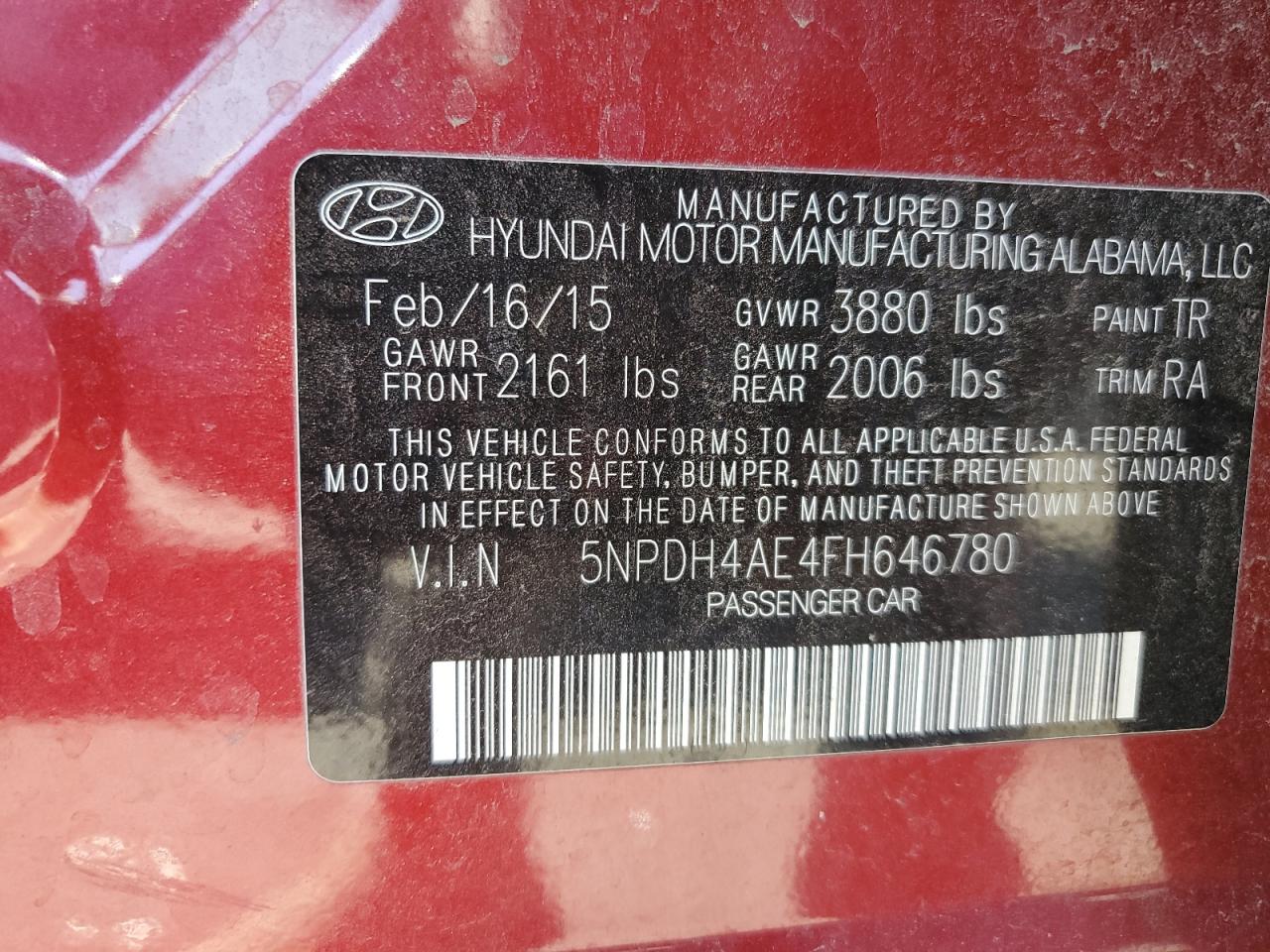 5NPDH4AE4FH646780 2015 Hyundai Elantra Se