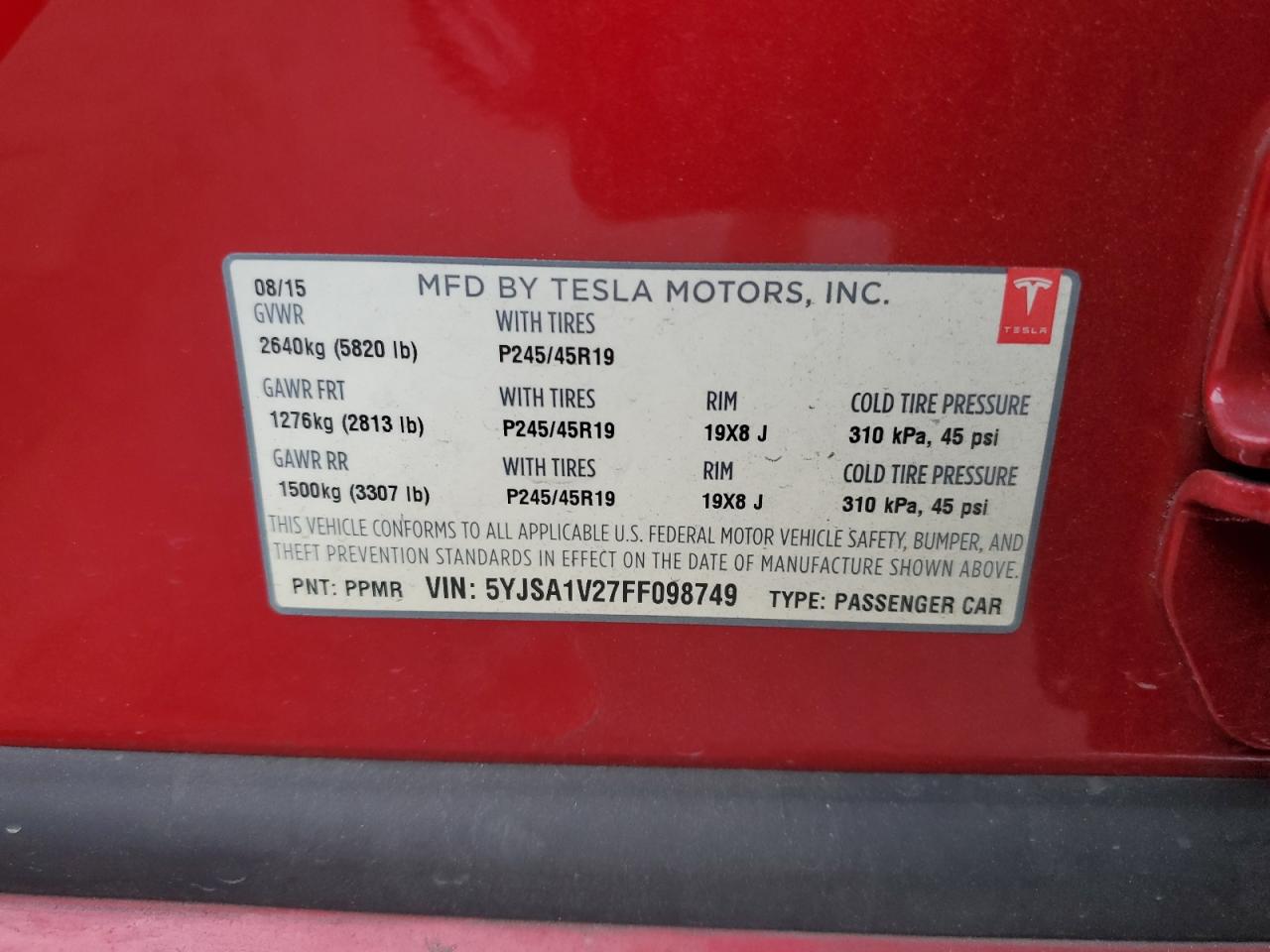 5YJSA1V27FF098749 2015 Tesla Model S 90D