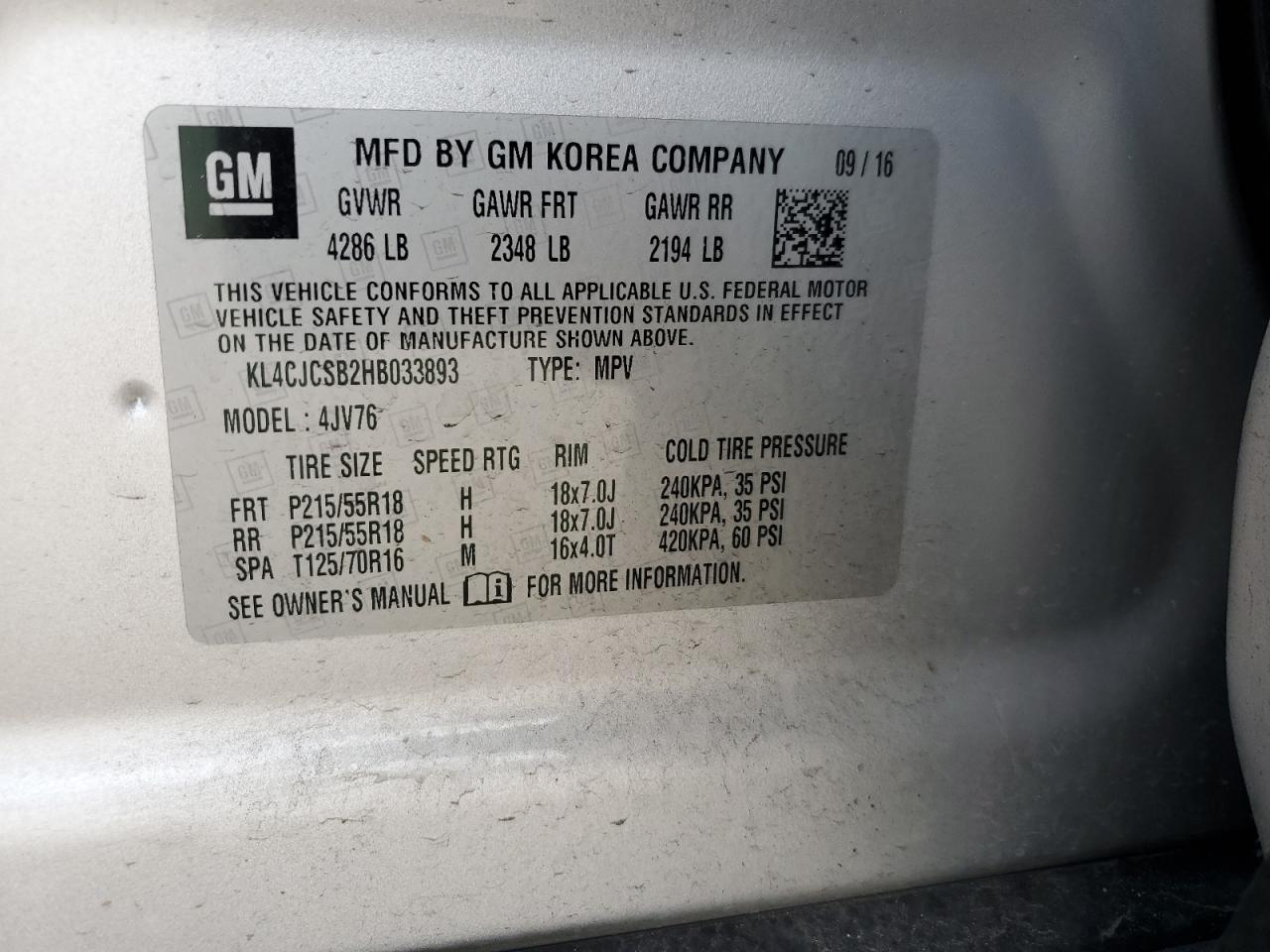 KL4CJCSB2HB033893 2017 Buick Encore Essence