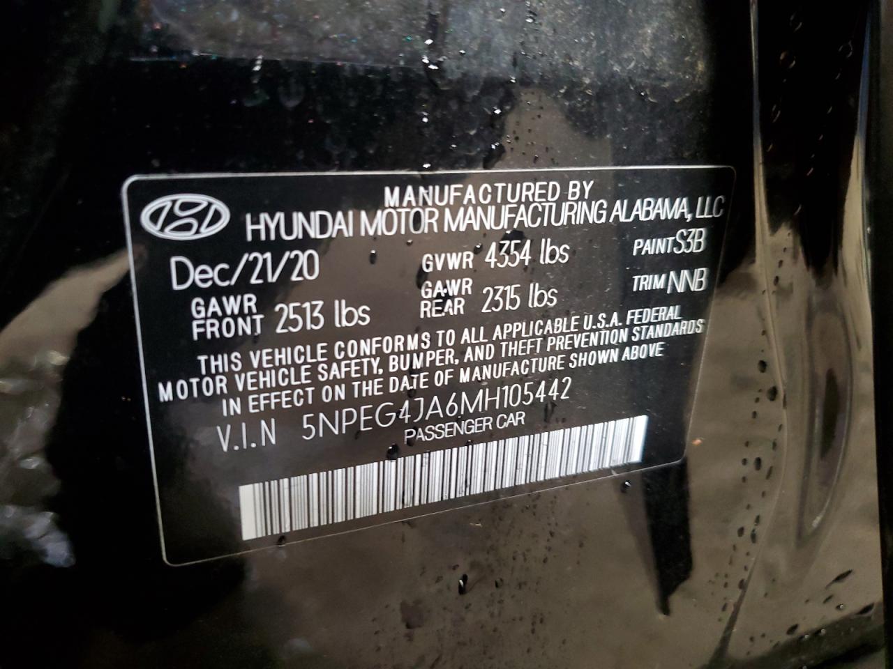 2021 Hyundai Sonata Se VIN: 5NPEG4JA6MH105442 Lot: 71504894