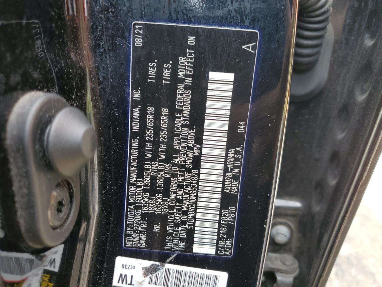 5TDHBRCH0MS534878 2021 Toyota Highlander Hybrid Xle