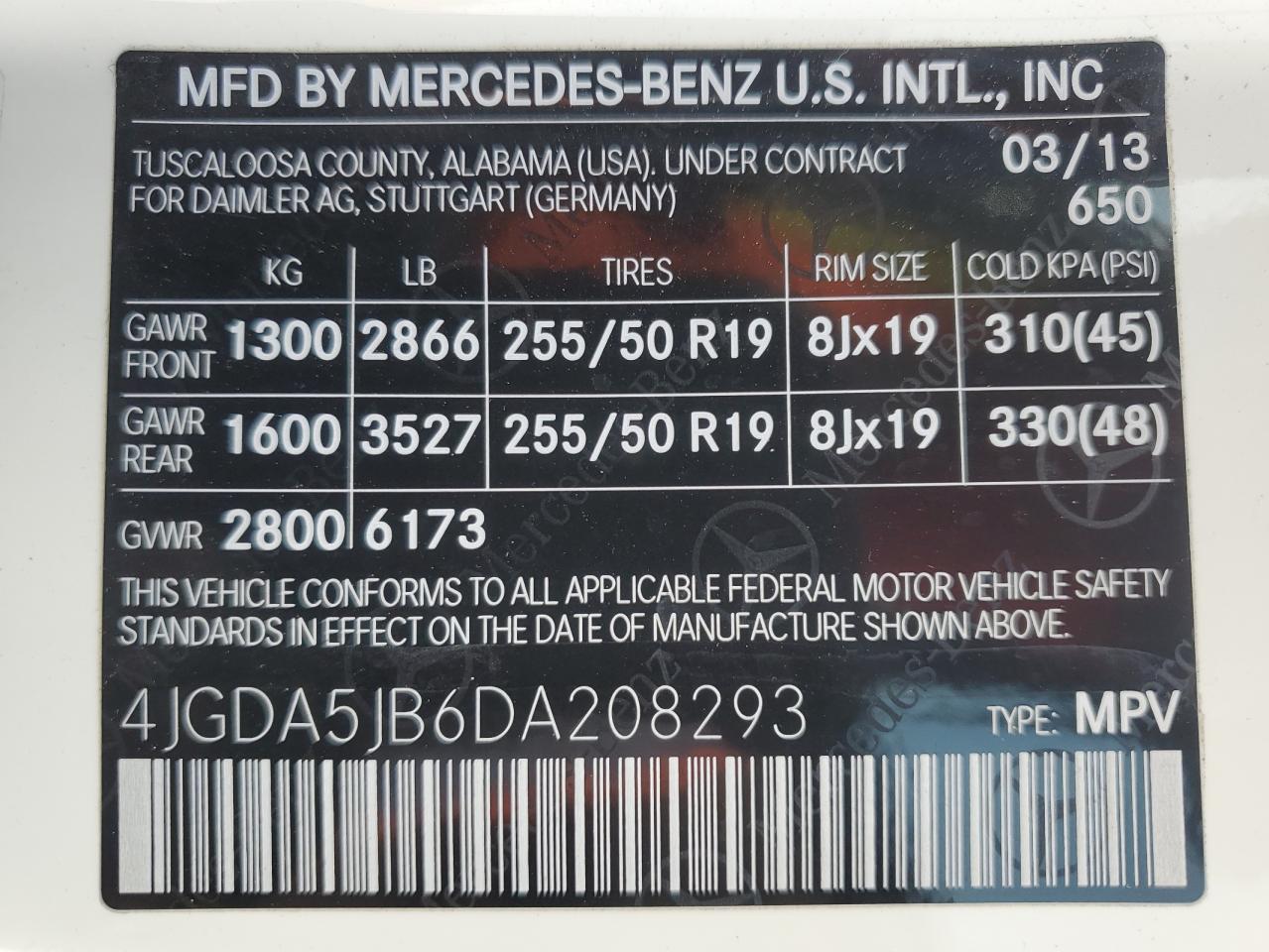 4JGDA5JB6DA208293 2013 Mercedes-Benz Ml 350