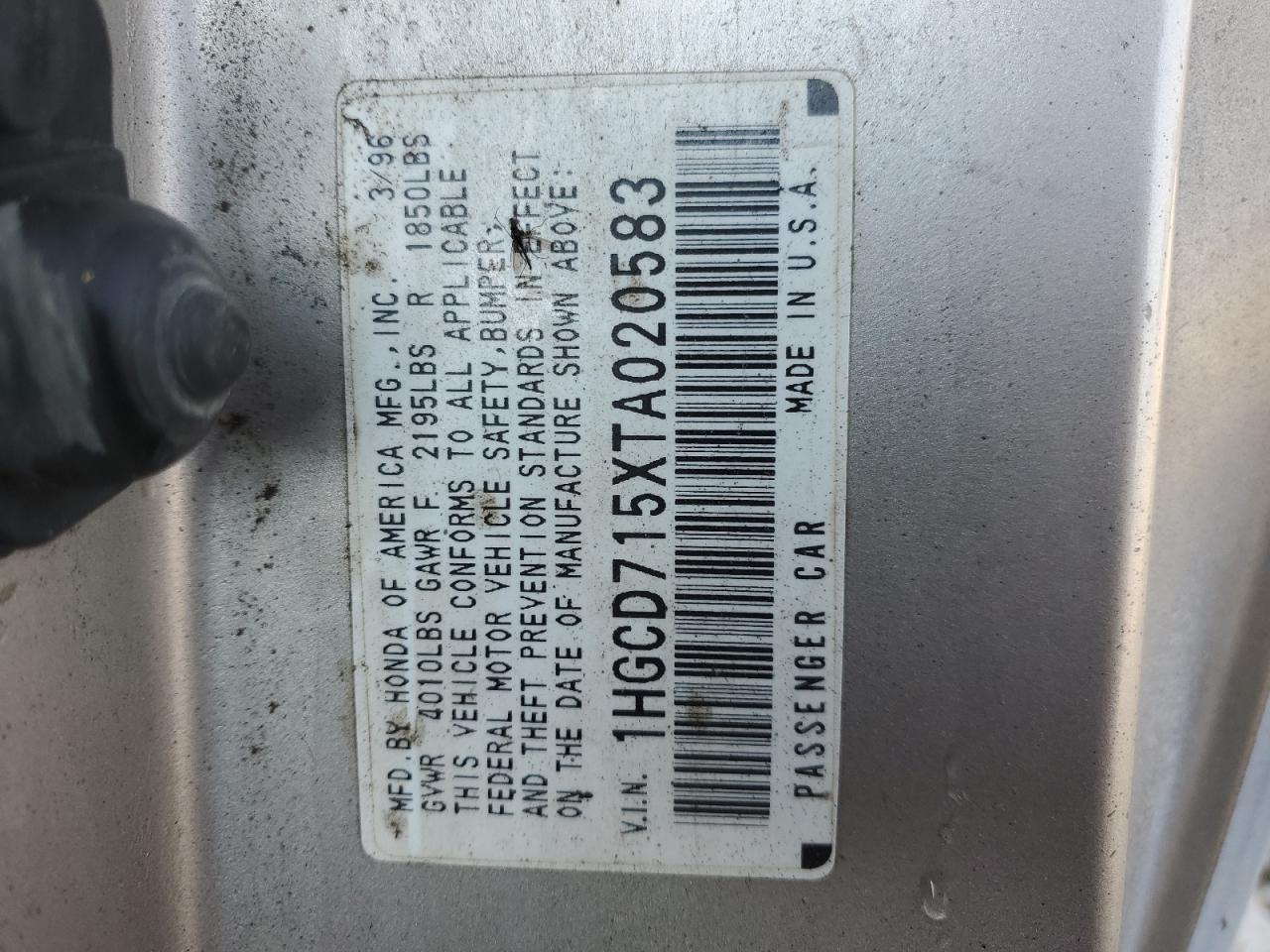 1HGCD715XTA020583 1996 Honda Accord Ex