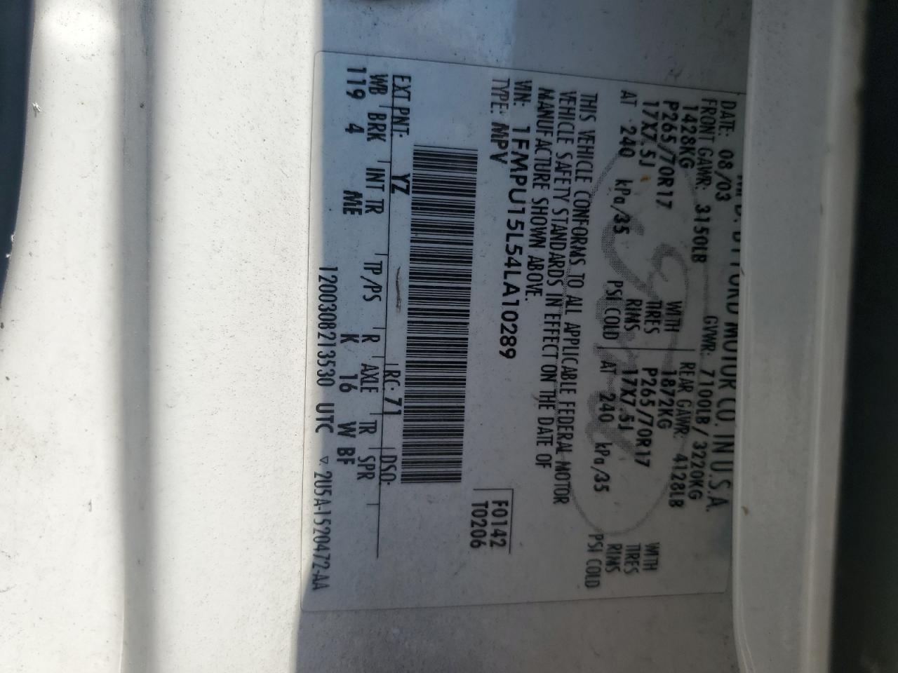 1FMPU15L54LA10289 2004 Ford Expedition Xlt