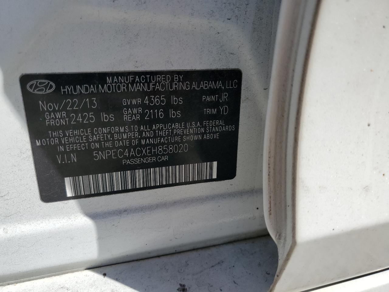 5NPEC4ACXEH858020 2014 Hyundai Sonata Se