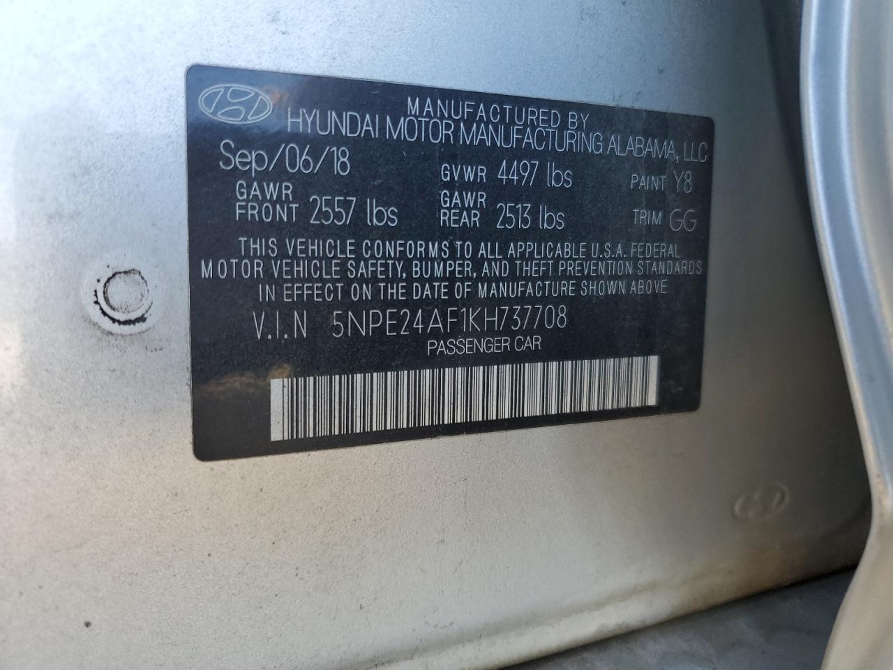 5NPE24AF1KH737708 2019 Hyundai Sonata Se