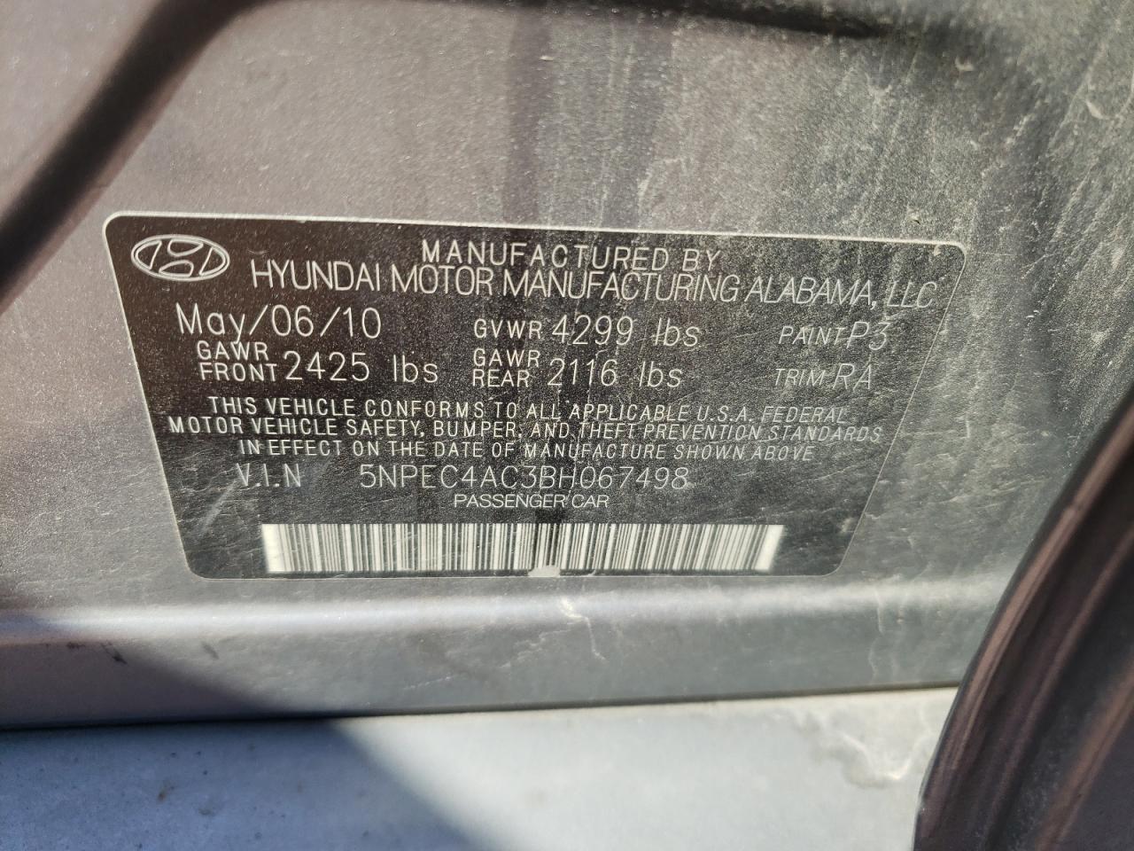 5NPEC4AC3BH067498 2011 Hyundai Sonata Se