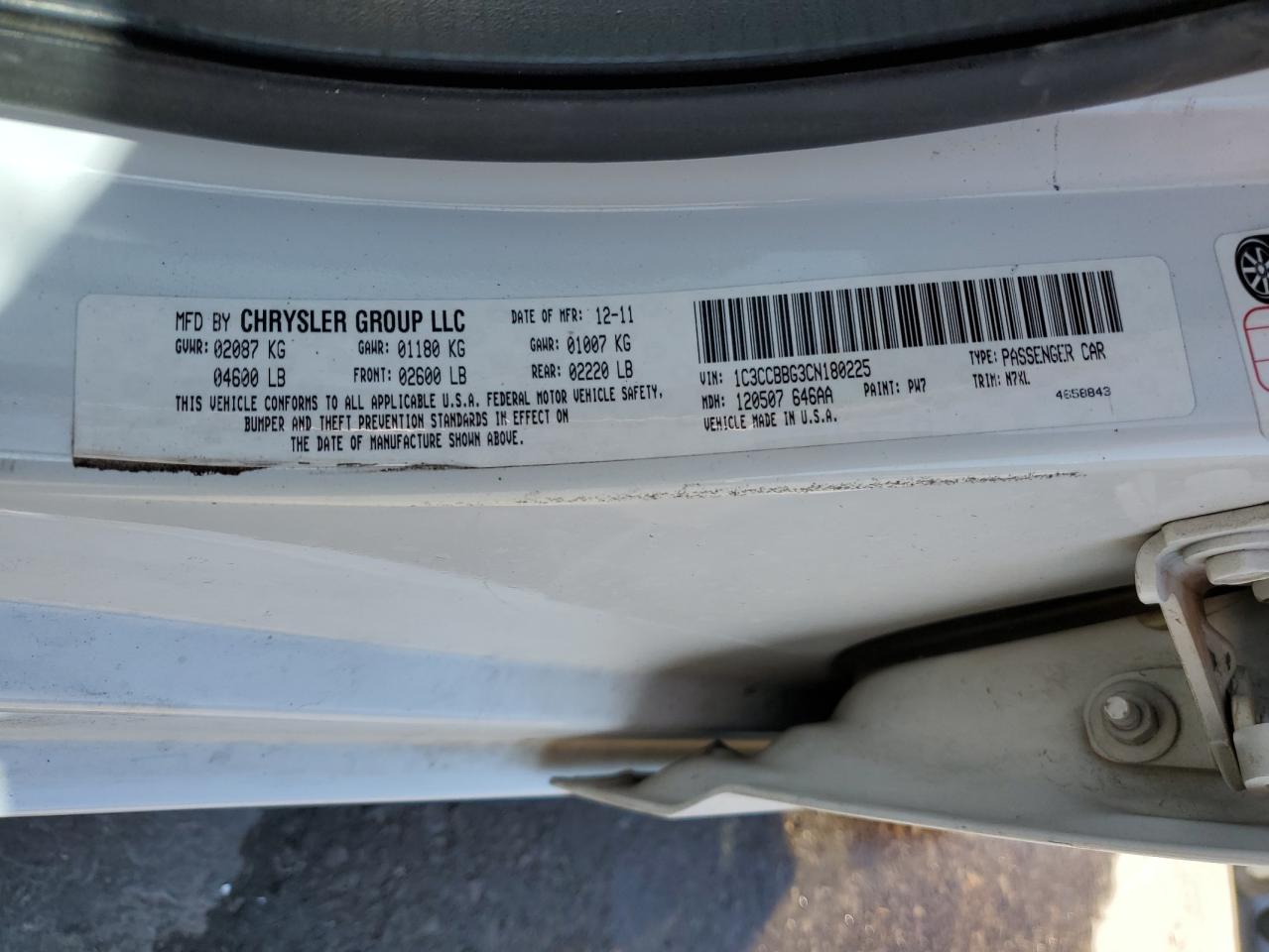 2012 Chrysler 200 Touring VIN: 1C3CCBBG3CN180225 Lot: 72979024