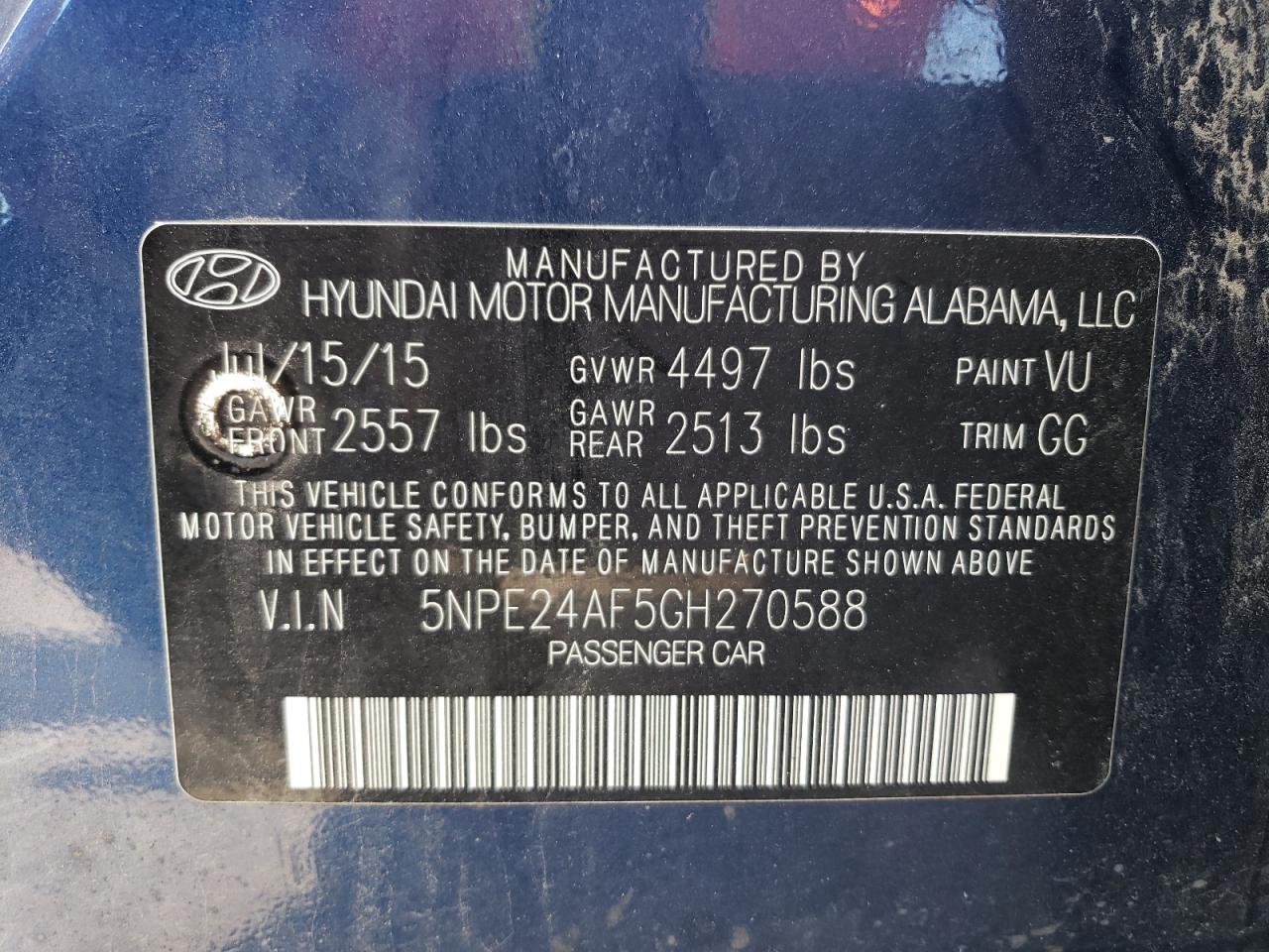 5NPE24AF5GH270588 2016 HYUNDAI SONATA - Image 12