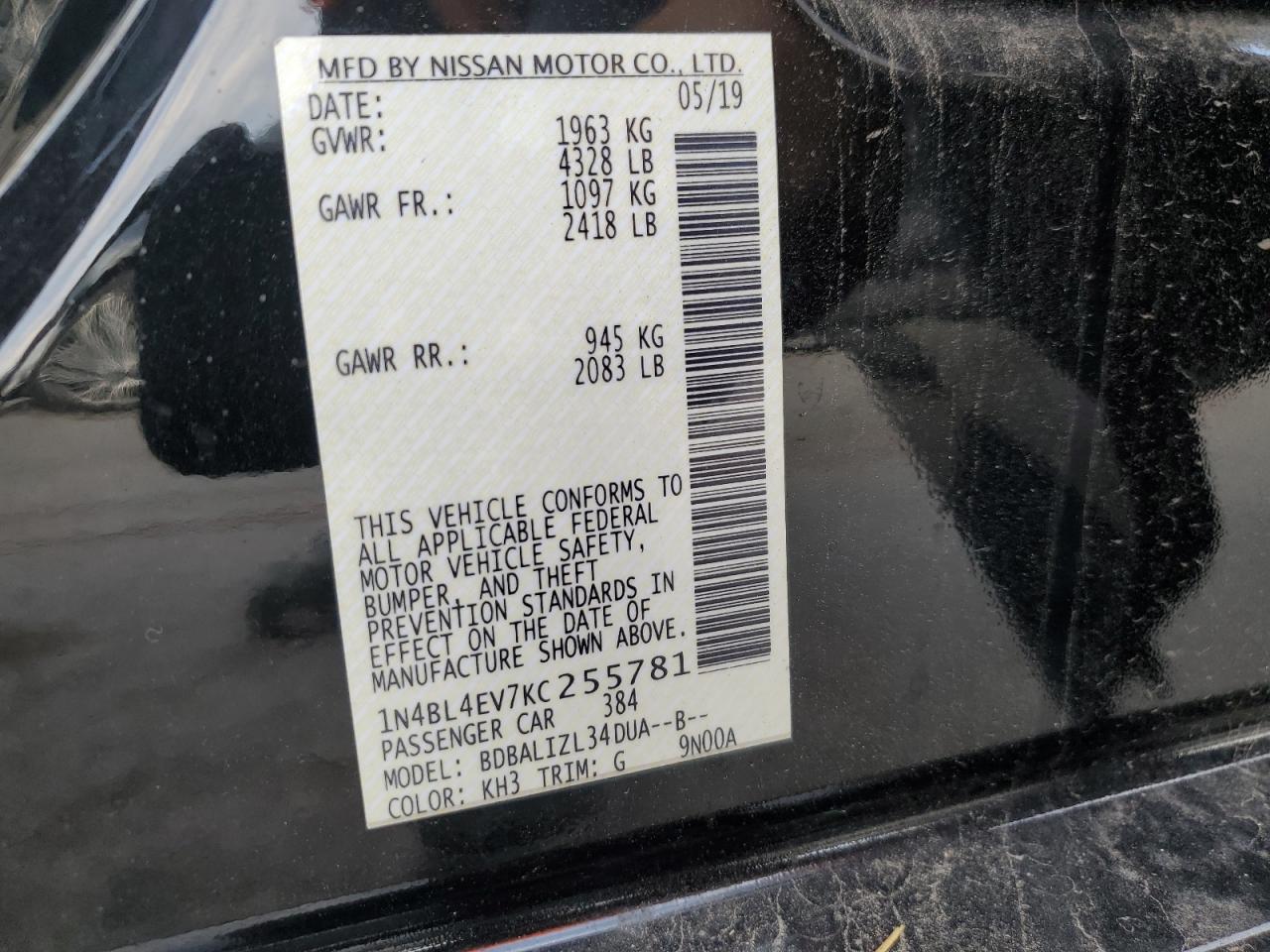 1N4BL4EV7KC255781 2019 Nissan Altima Sl