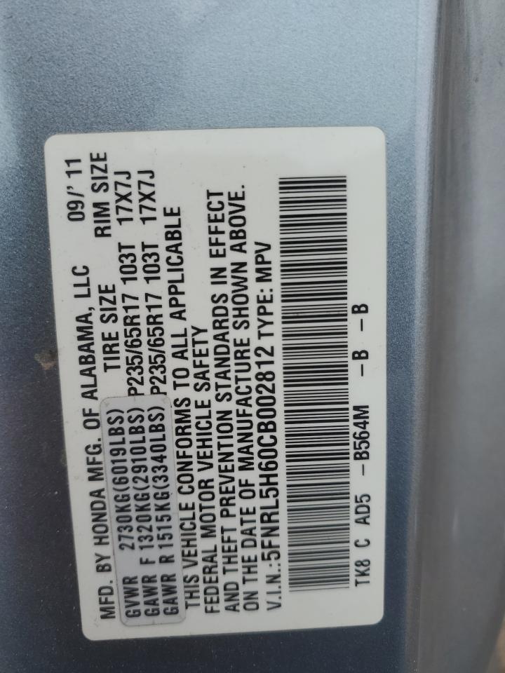 5FNRL5H60CB002812 2012 Honda Odyssey Exl