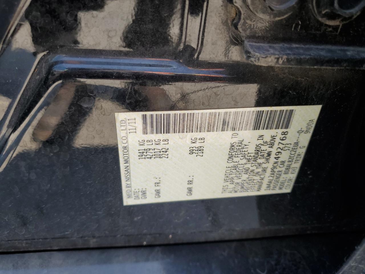 1N4AL2AP9CN492768 2012 Nissan Altima Base