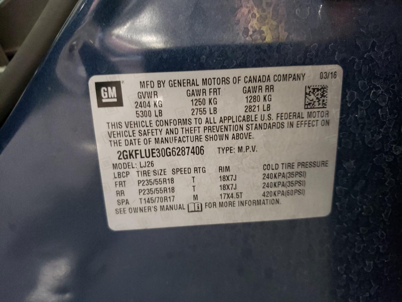 2GKFLUE30G6287406 2016 GMC Terrain Slt