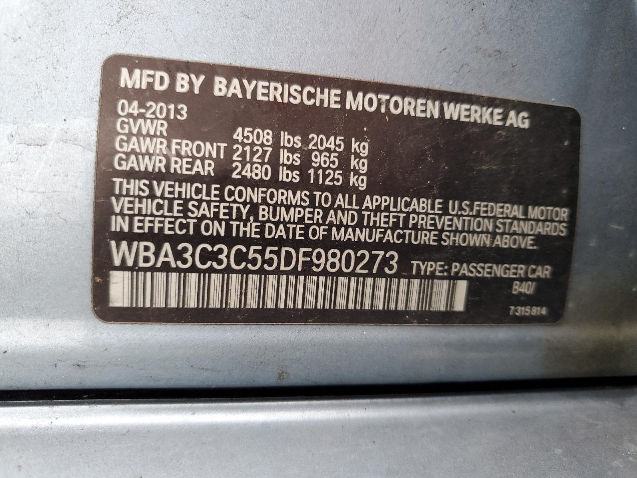 WBA3C3C55DF980273 2013 BMW 320 I xDrive