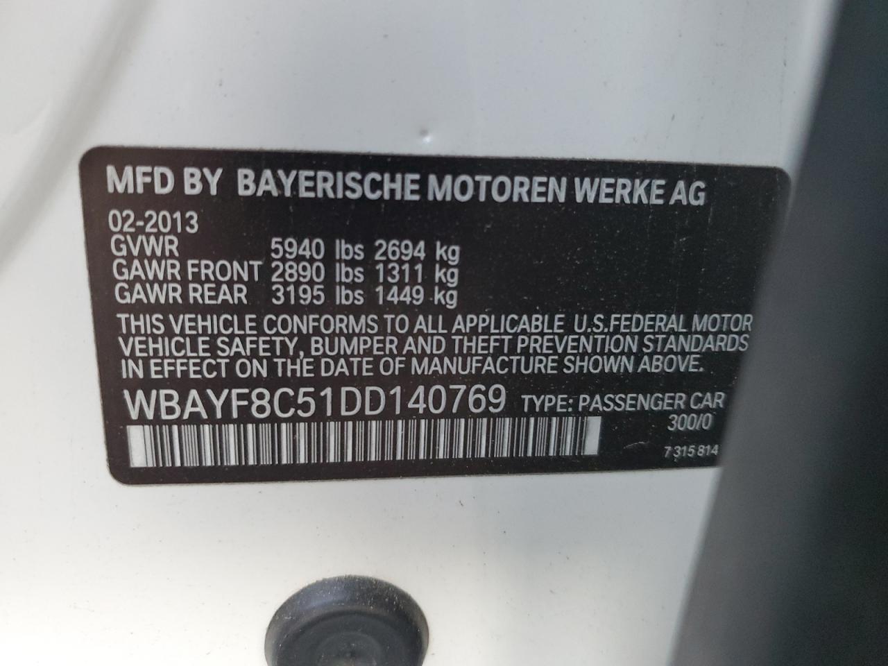 WBAYF8C51DD140769 2013 BMW 750 Lxi